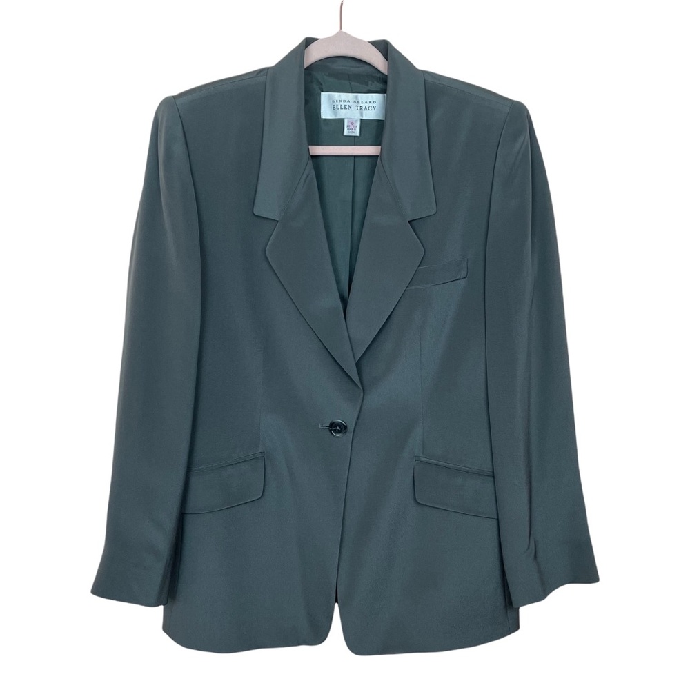 Ellen Tracy Charcoal Grey Single Breasted 100% Silk Blazer Size 10